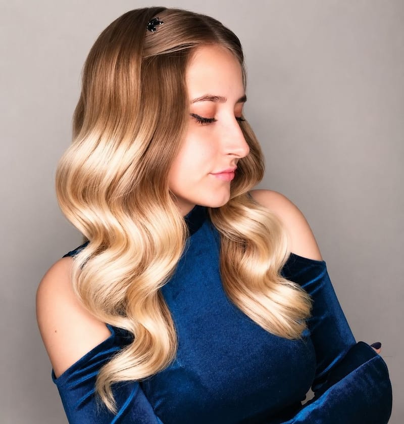 Blonde balayage with Hollywood waves